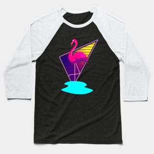 80s Synthwave Inspired Pink Flamingo Triangle Design Baseball T-Shirt